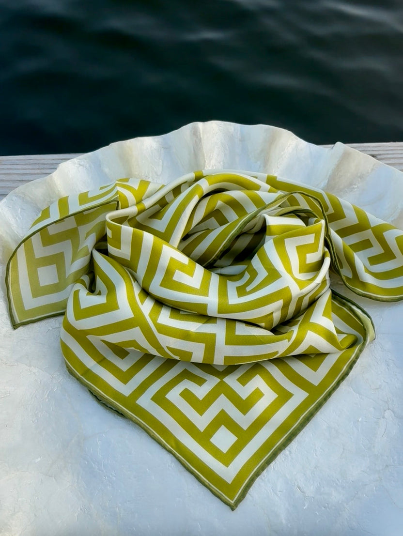 Mulberry Collective silk scarf and gold pendant styling